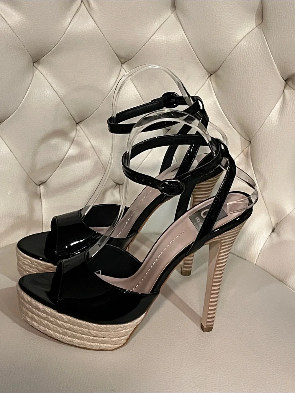 DV by Dolce Vita Black Patent Platform Espadrille Sandals Ankle Strap Beautiful